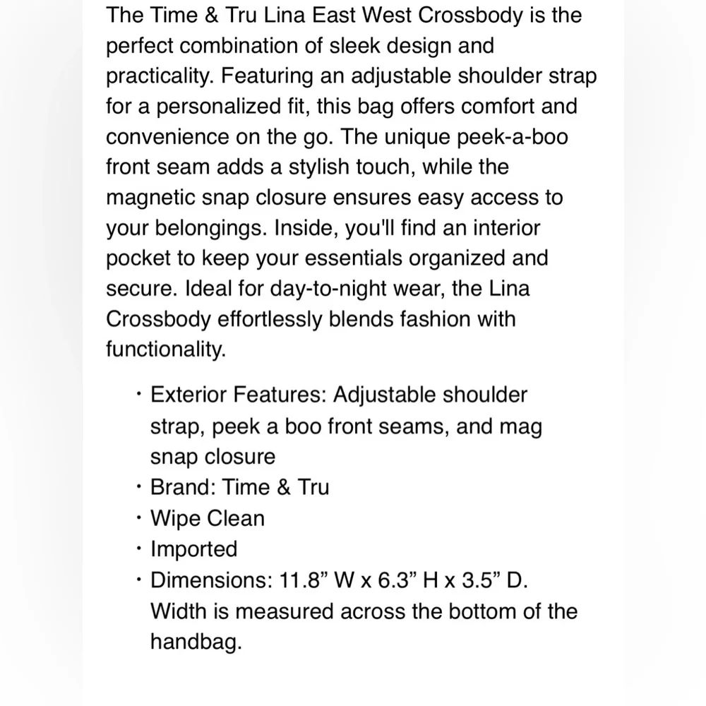 Time‎ & Tru Lina East West Pink Crossbody Bag Adjustable Strap NWT!